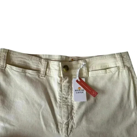 MARINE LAYER “Bridget” ivory denim pants wide leg high rise raw edge women’s 14 - Picture 9 of 15